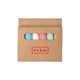 Colored sidewalk chalk in cardboard box.