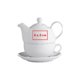 White ceramic tea set, consisting of teapot, cup and saucer.