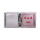 Square metal magnifying mirror that folds open.