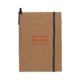 Brown notebook with elastic band closure and pen holder.