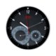 Black wall clock with integrated thermometer and hygrometer.