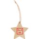Wooden star pendant with cord for hanging.