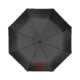 Black umbrella with cover and manual opening mechanism.