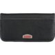 Black faux leather travel wallet with compartments.