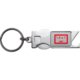 Metal keychain with bottle opener and shopping cart chip.