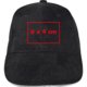 Black fabric baseball cap with six panels and adjustable strap.