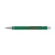 Green gel pen with clip and push mechanism.