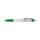 Plastic ballpoint pen with clip and push button.