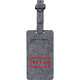Gray felt luggage tag with metal buckle and slot.