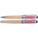 Wood-colored writing set with ballpoint pen and fountain pen.