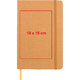 Brown paper notebook with elastic band and ribbon bookmark.