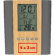 Gray bamboo pen holder with digital display.