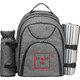 Gray picnic backpack with bottle holder and blanket holder.