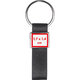 Black leather keychain with metal ring.