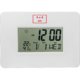 White wall clock with digital display.