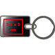 Rectangular metal keychain with keyring.