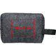 Gray felt cosmetic bag with zipper and carrying loop.