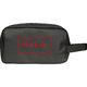 Black wash bag made of robust material with zipper and carrying handle.