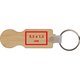 Wooden keychain with metal ring.