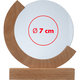 Wooden trophy with a wooden base and a transparent, round surface.
