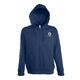 Navy blue cotton blend hooded sweatshirt with full zipper.