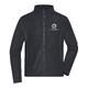 Navy blue polyester fleece jacket with full zipper.