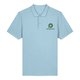 Sky blue organic cotton men's polo shirt with short button placket.