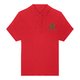 Red women's polo shirt in organic cotton with short button placket.