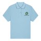 Sky blue women's polo shirt in organic cotton with short button placket.