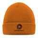 Orange knitted wool hat with ribbed texture.