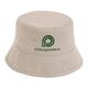 Beige fabric bucket hat.
