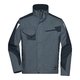 Dark gray polyester-cotton blend work jacket with zipper and multiple pockets.