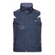 Navy blue work vest in a polyester-cotton blend with full zipper and multiple pockets.