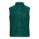 Dark green polyester fleece vest with full zipper and side pockets.