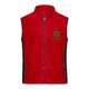 Red polyester fleece vest with full zipper and side pockets.