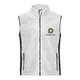 White polyester fleece vest for men with full zipper and side pockets.