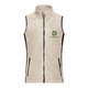 Beige women's fleece vest with full zipper and side pockets.