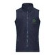 Navy blue polyester fleece vest with full zipper and side pockets.