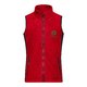 Red polyester fleece vest for women with a full zipper.