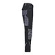 Black and gray work trousers made of polyester-cotton blend with multiple pockets.