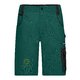 Green work shorts made of durable material with multiple pockets.