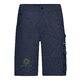 Navy blue polyester-cotton blend shorts with multiple pockets.