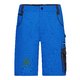 Blue polyester-cotton blend work shorts with pockets.
