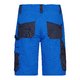 Blue polyester-cotton blend work shorts with multiple pockets.
