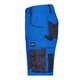 Blue polyester-cotton blend work shorts with multiple pockets.