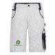White and grey work shorts made of polyester-cotton blend with multiple pockets.