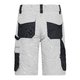 White and gray polyester-cotton blend work shorts with multiple pockets.