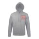 Gray unisex hoodie with kangaroo pocket and drawstring.