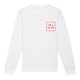 White fabric sweatshirt with long sleeves and a round neck.