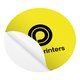 Yellow free-form sticker with a peel-off backing.